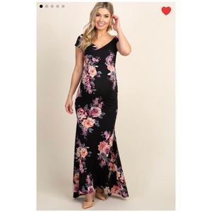 Pinkblush black rose floral wrap maternity dress